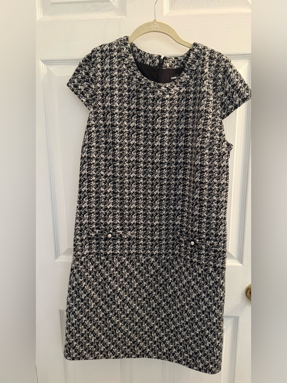 Karl Lagerfeld Black and White Houndstooth Shift Dress